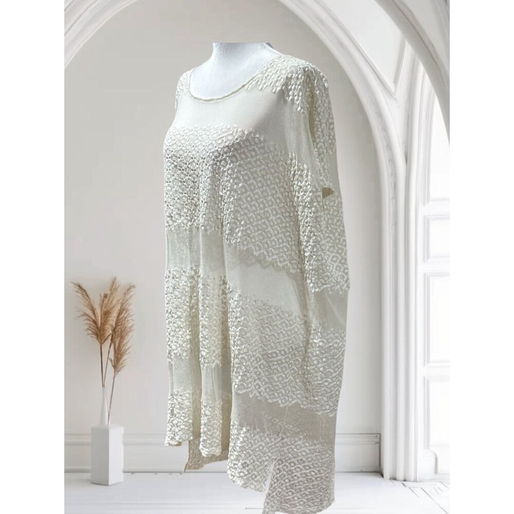 Free People Ivory Lace Tunic Top M Cotton Blend Womens Boho Sheer Resortwear